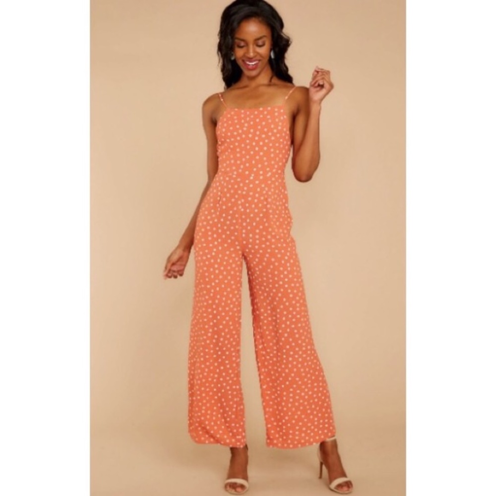 Sage- Orange Jumpsuit with White Polka Dots Medium